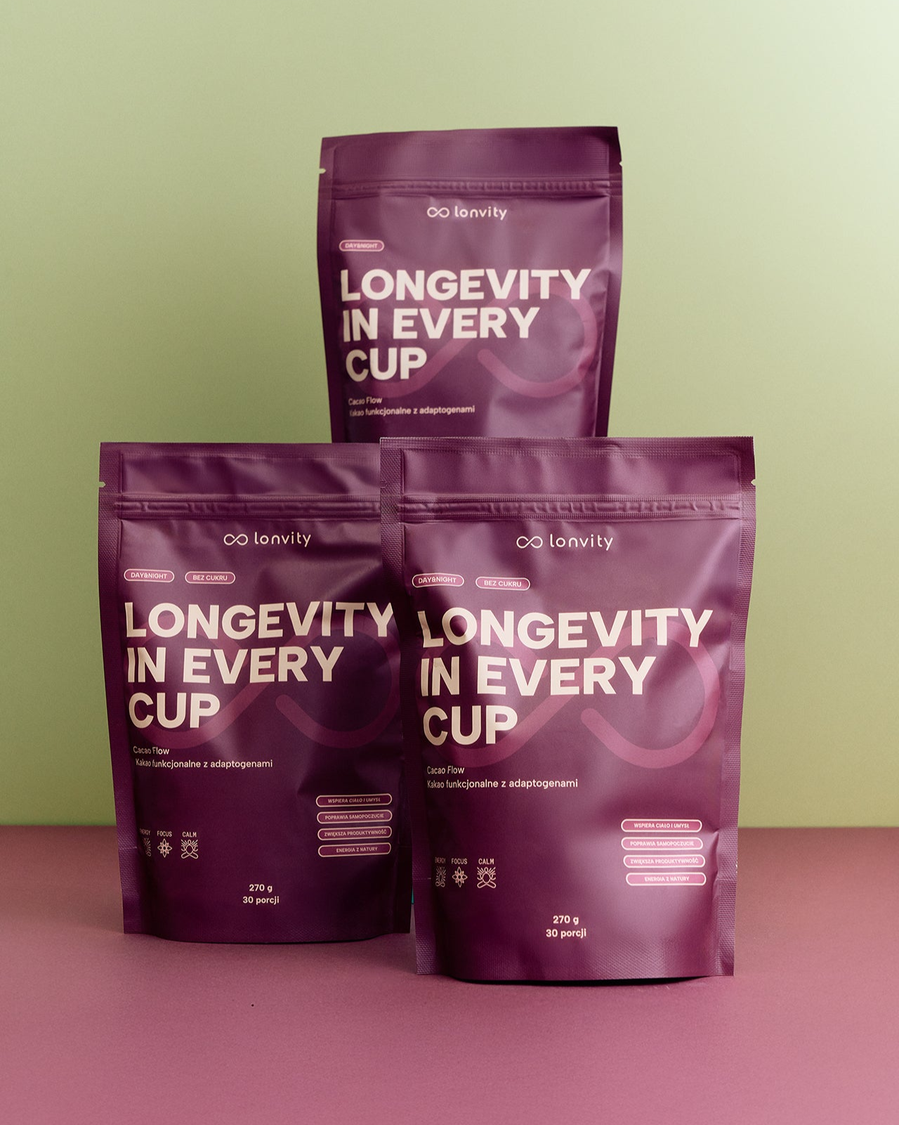 Kakao ceremonialne z adaptogenami Lonvity Cacao Flow